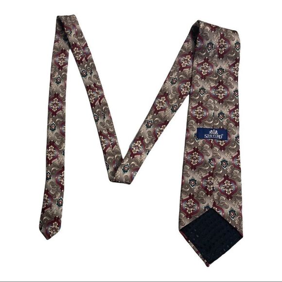 STAFFORD Tie, 100% Imported Silk, Gray, Green, Burgundy, Blue - Picture 2 of 11